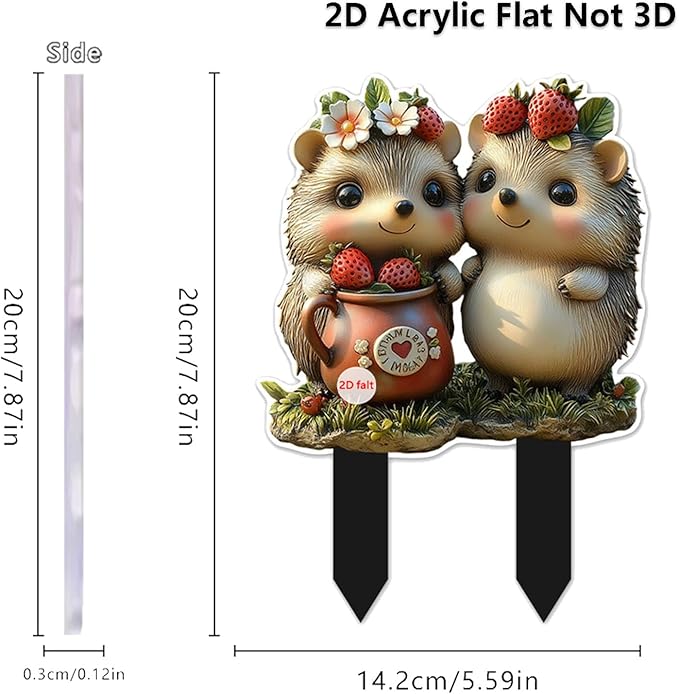 Cute Hedgehogs Garden Stake Decor, Stained Acrylic 2D Flat Animal Sign, Small Animal Ornament Indoor Outdoor Yard Lawn Pot Plant Decorative Accessories