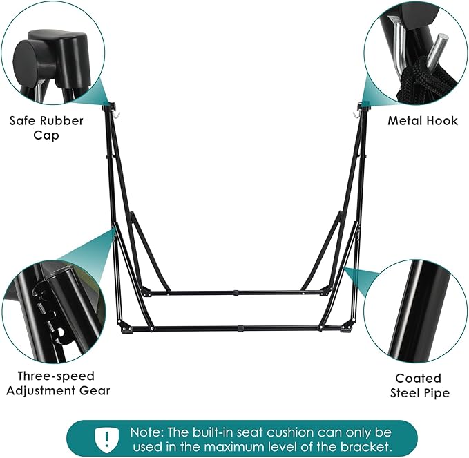 TLSUNNY 3 in 1 Hammock Stand, Outdoor Collapsible Swing Chair, w/Portable Foldable Heavy-Duty Steel Stand Holds up to 350 lbs, Carrying Bag, Thick Durable PU Easy Set Up for Porch,Patio,Garden,Camp
