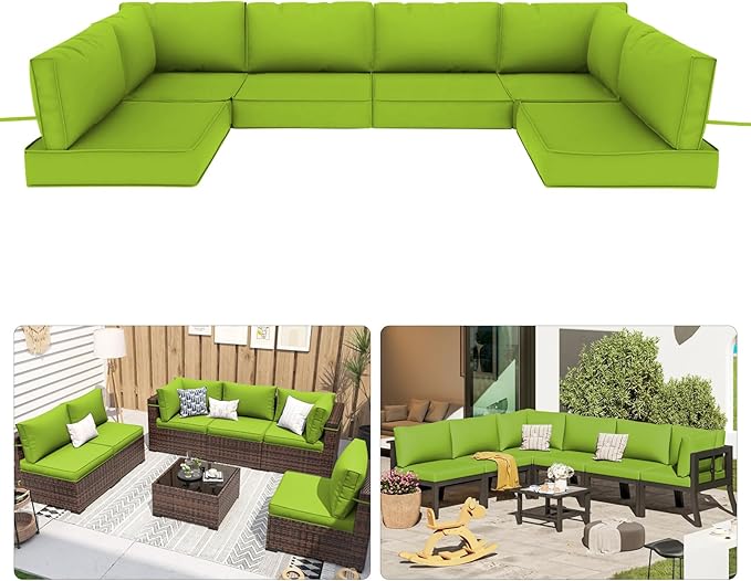 Patio Sectional Cushions, 14-Piece Replacement Cushions for Outdoor Furniture, Water-Resistant Outdoor Sofa Cushion for 6-Seat Rattan Wicker Sectional Conversation Sets (Olive Green)
