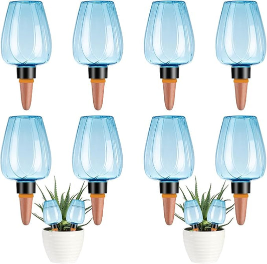 8 Pcs Plant Watering Globes Self Watering Planter Insert Plants Top Fill Water Device Plastic Water Bulbs Slow Release Terracotta for Plants, Blue