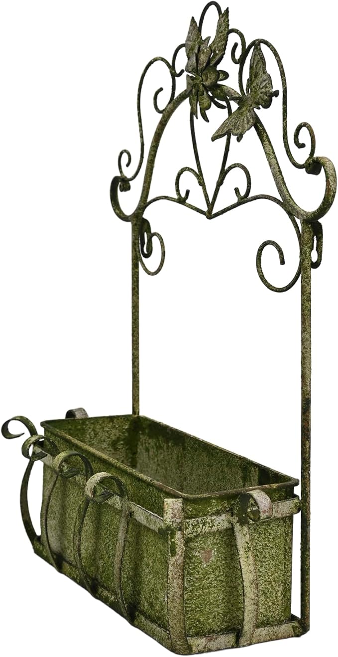 Vintage Rustic Wall Planter Distressed Decor Iron Hanging Plant Basket Shabby Metal Wall Mounted Flower Holder Pot Stand for Indoor Outdoor Home Balcony Patio Garden Decorative (Shabby Green)