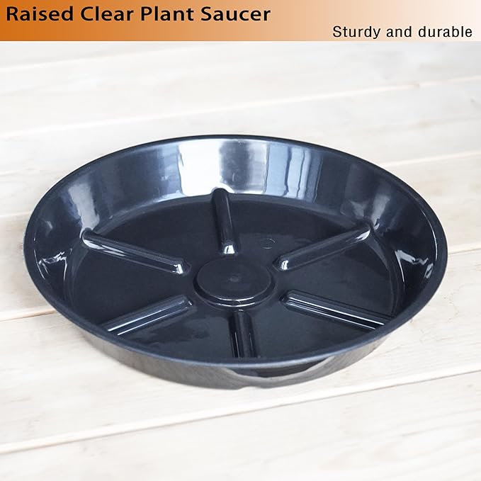 6 Pack of 10 Inches Plant Saucers for Indoor, Durable Plant Saucer Pot Tray, Round Plastic Flower Plant Dish Pant Plate to Catch Water, Black