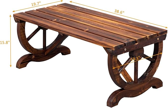 VINGLI Outdoor Rustic Wooden Bench with Wagon Wheel Legs, 2 People Outdoor Benches Garden Bench Front Porch Furniture Patio Lawn Yard Park, Indoor and Ourdoor Decor