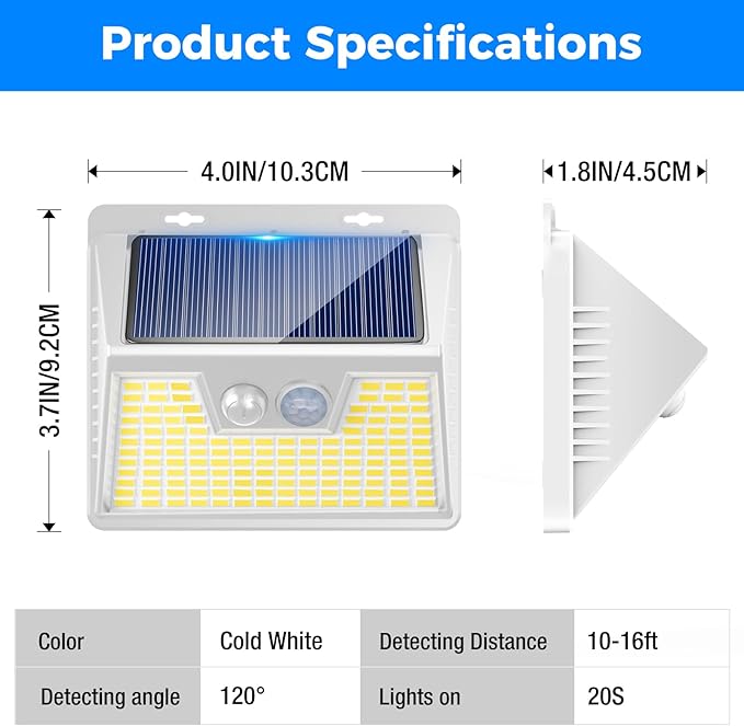 Peasur Solar Lights Outdoor Motion Sensor Waterproof, 8Pack 140LED White Solar Powered Fence Lights, 3 Modes Security Wall Lights for Garden Yard Outside Warm