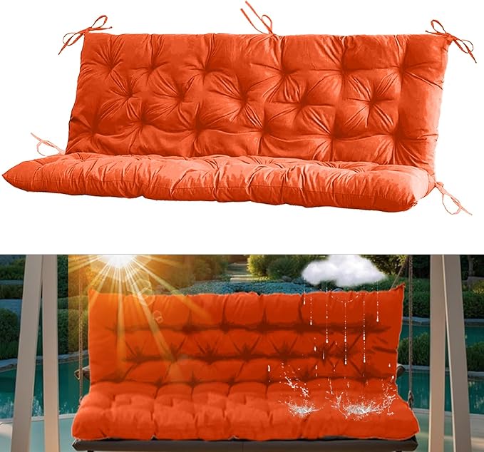 2-3 Seat Swing Replacement Cushion, Outdoor Bench Cushions with Backrest Thicken 4", Patio Furniture Garden Porch Loveseat Glider Pad Anti-Fading Waterproof (Orange, 40x40in)