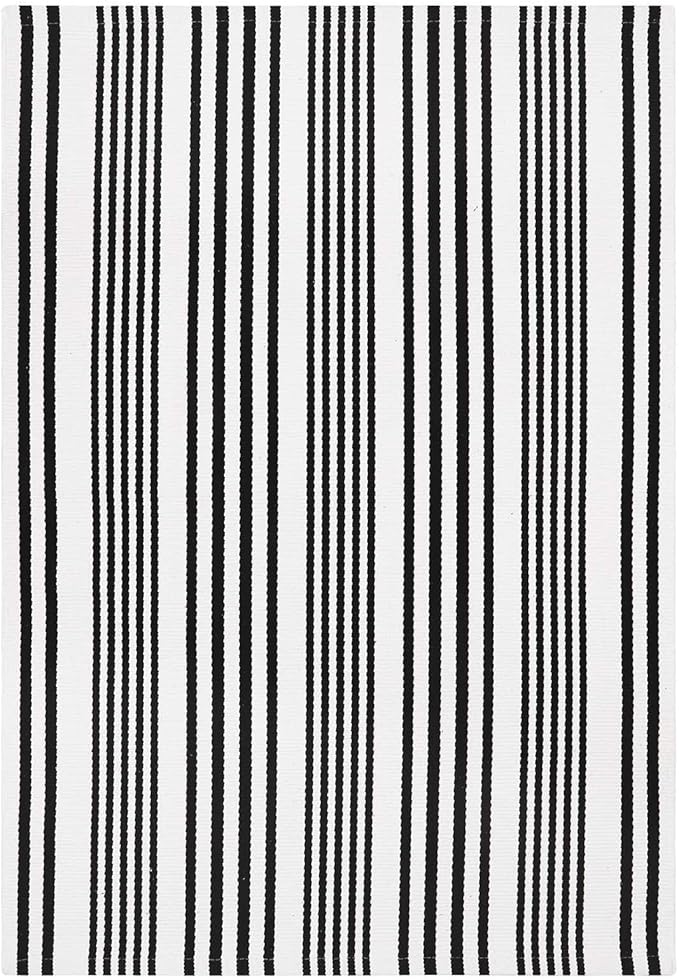 OJIA Black and White Outdoor Rug 3' x 5', Machine Washable Front Door Mats Outdoor, Cotton Hand-Woven Striped Porch Rug Entryway Rug Indoor/Outdoor Area Rug Floor Mat for Farmhouse/Living Room