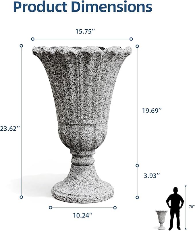 Heavy-Duty 23.6" Tall Urns Planters for Outdoor Plants - Set of 2 Water Storage Base Large Outdoor Planter for Porch, Sandblasting Process Indoor Flower Pots for Home/Garden Vase, Heather Gray