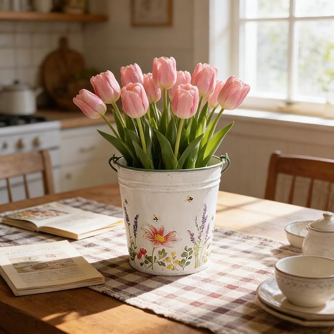 3-Piece Floral Metal Planter Bucket Set - Rustic Lavender Decorative Flower Pots for Succulents, Herbs & Indoor/Outdoor Garden, Flower Arranging, Wedding Party Home Decor Accents