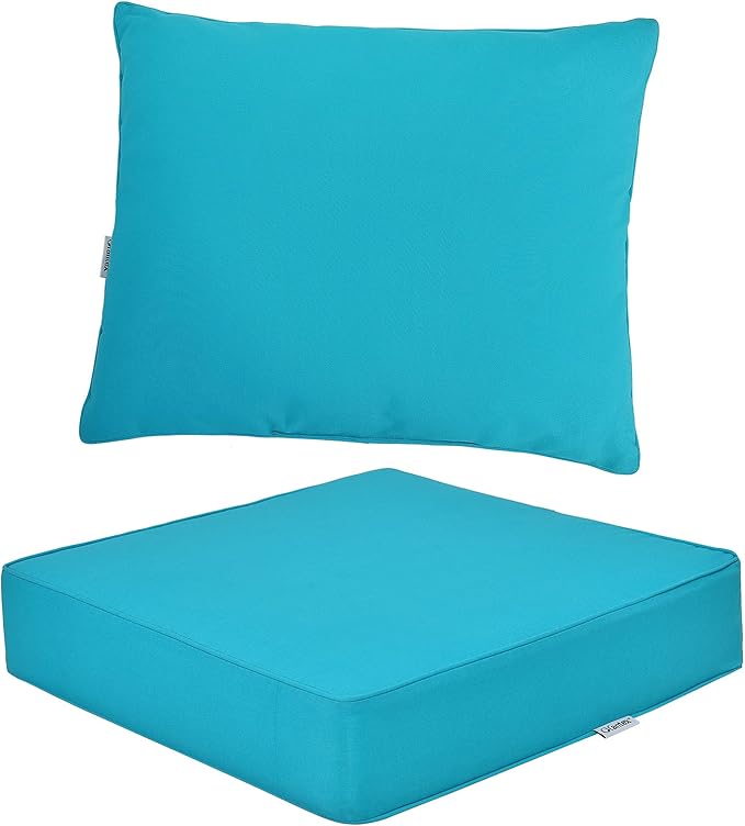 Giantex Patio Cushion Set with Pillow, Deep Seat and Back Cushion, Outdoor Chair Pads with Ties, Cushion Replacement for Patio Furniture, Waterproof 6 Inch Thick Indoor Floor Cushion
