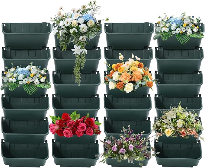 24 Pack Vertical Garden Planter,13 inch Wall Mounted Planter for Patio Indoor Outdoor Decor, Garden Self Watering Pot Balcony Plant Vegetable Fruit Herb Hanging Pocket Holder Flowerpot (Army Green)