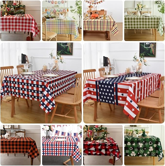 Red Gingham Christmas Plaid Tablecloth - Rectangular 58x102 Inch Water Resistant Table Cloth for Indoor/Outdoor Use - Holiday Table Cover for Kitchen, Picnics, and Parties