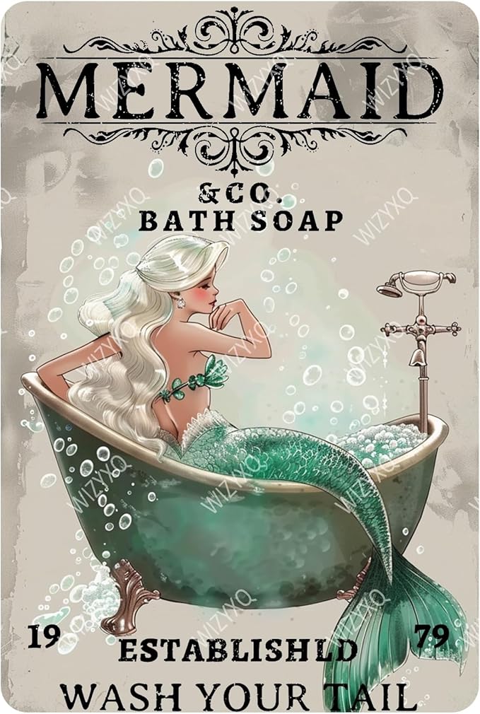 Funny Metal Signs Mermaid Company Bath Soap Vintage Tin Sign Wall Decor for Room Living Room Bathroom Toilet Hotel 8×12 Inches