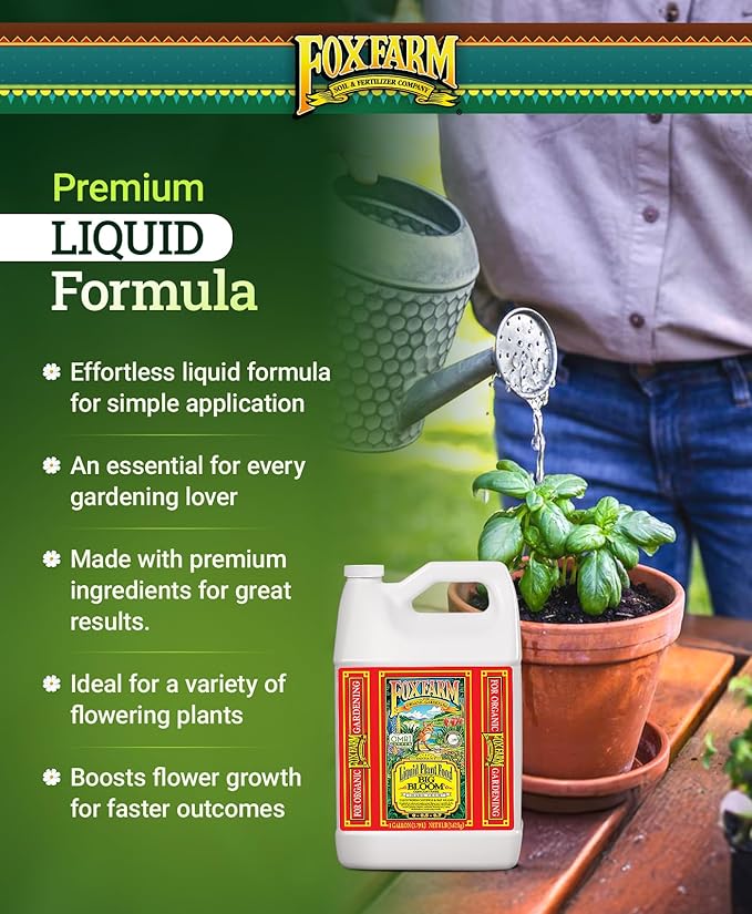 FoxFarm - Big Bloom Plant Food, Liquid Fertilizer Concentrate for Flowers, Fruits, and Vegetables, All Purpose Plant Fertilizer for Indoor & Outdoor Potted Plants, NPK 0-0.5-0.7 (Gallon)