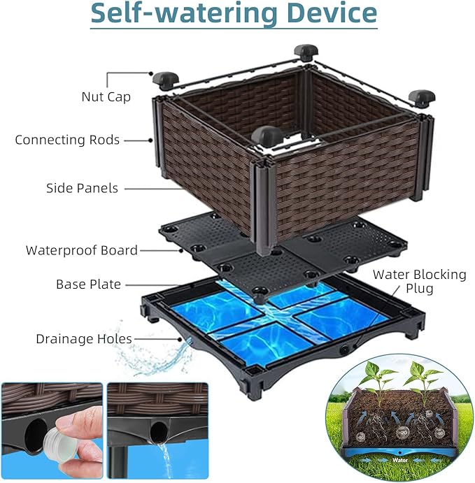 Large Rattan Planter Outdoor-Elevated Garden Box with Drain Outlet 95"L x 16"W x 15"H, Self Watering Raised Garden Beds Deep Elevated Planter Box for Vegetables, Flowers, Herbs Standing Gardening Kit