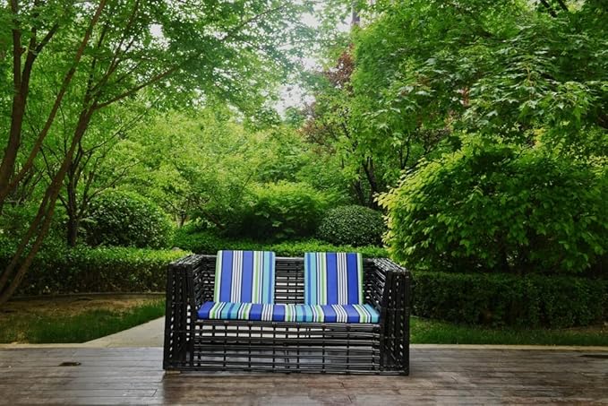 Indoor/Outdoor Chair Cushions Set Of 4 Waterproof,Square Corner Outdoor Cushions For Patio Furniture - Patio Chair Cushions With Ties,Memory Foam Oudoor Cushions17"X17", Blue Stripes