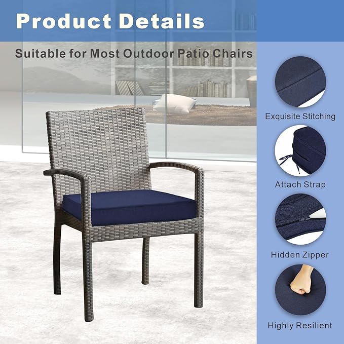 Outdoor Chair Cushions 19 x 19 Inch Set of 4 Water Resistant Seat Cushions with Ties, Outdoor Cushions for Patio Furniture with 3-Year Fade Resistant