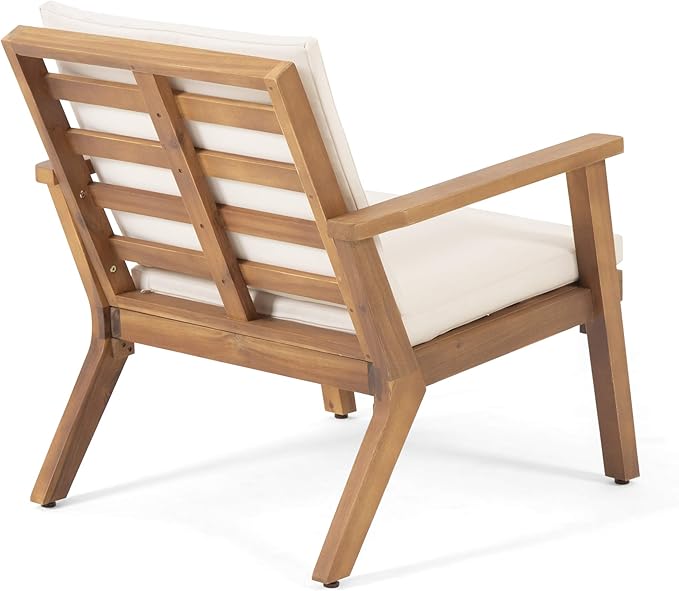 Christopher Knight Home Carlos Outdoor Acacia Wood Club Chairs with Cushions (Set of 2), Brown Patina Finish, Cream