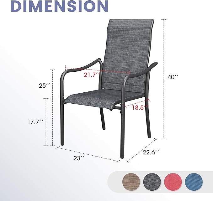 VICLLAX Patio Stackable Dining Chairs Set of 2, Outdoor Sling Chairs with Breathable Fabric and High Back for Balcony Porch Backyard, Dark Grey