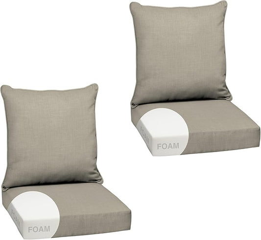 Arden earthFIBER Outdoor Foam Deep Seat Cushion (2-Pack), 24x24, Premium High-Density Foam, Never Flattens, Weather-Proof for Patio Chair Sofa Couch, Sandbar Taupe Texture