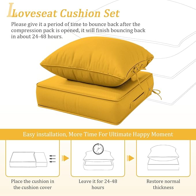 Outdoor Patio Chair Cushions Set 24 L X 24 W X 5 H Waterproof & Fade Resistant Deep Seat and Back Cushions with Removable Covers Outdoor Seat Cushion Set for Chairs and Sofas