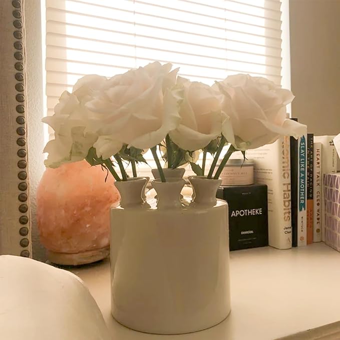 Large Ceramic Vase Modern Cylinder Design with 7 Flower Openings, Perfect Centerpiece for Tulips、Hydrangeas、Roses and Wildflowers - Ideal Home Decor Gift for Birthdays Mothers Day