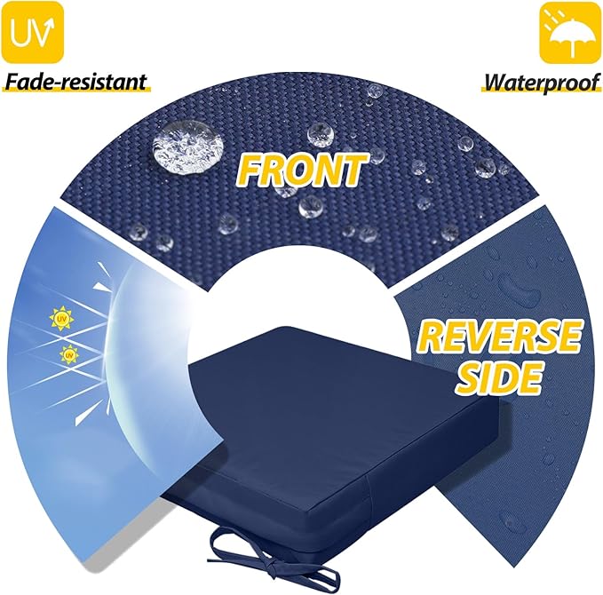 AAAAAcessories Outdoor Seat Cushions for Chairs, Waterproof, Fade-Resistant, 20" x 20" x 3", Patio Furniture Replacement Cushions, Set of 2, Navy Blue