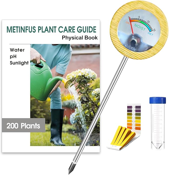 Soil Moisture Meter - Included 200+ Plants Care Guide, 100 pH Test Strips & Sample Tube, Soil Water Tester, Soil Hygrometer Sensor Tool for Garden, Lawn, Farm Plants Care, No Battery Needed