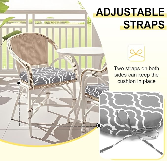 downluxe Outdoor Chair Cushions Set of 4 for Patio Furniture, Water-Resistant Patio Chair Cushions with Ties, High Density Foam Outdoor Seat Cushion, 17" X 16" X 2", Grey Gourd