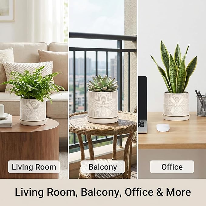 Ceramic Plant Pots, Set of 2, Pots for Plants(4.5+5.5inch), Flower Pots for indoor planters with drainage and tray, Indoor Plant Pots for Succulents Cactus Herbs - Small Planters for Home Office Decor