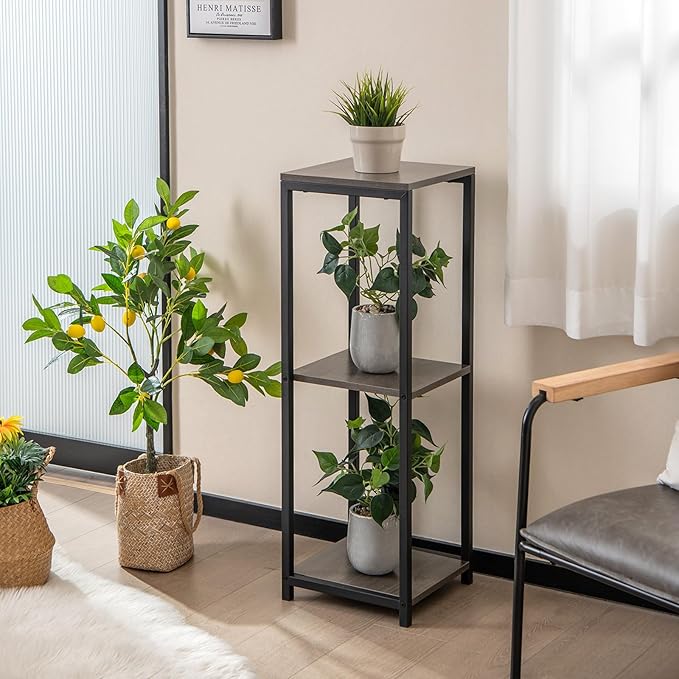 Giantex 3 Tier Tall Plant Stand Indoor, 36 Inch Corner Plant Holder with Metal Frame, Modern Plant Shelf for Multiple Flower Pots, Square Plant Tables for Balcony, Living room, Garden, Tall Plant Stand