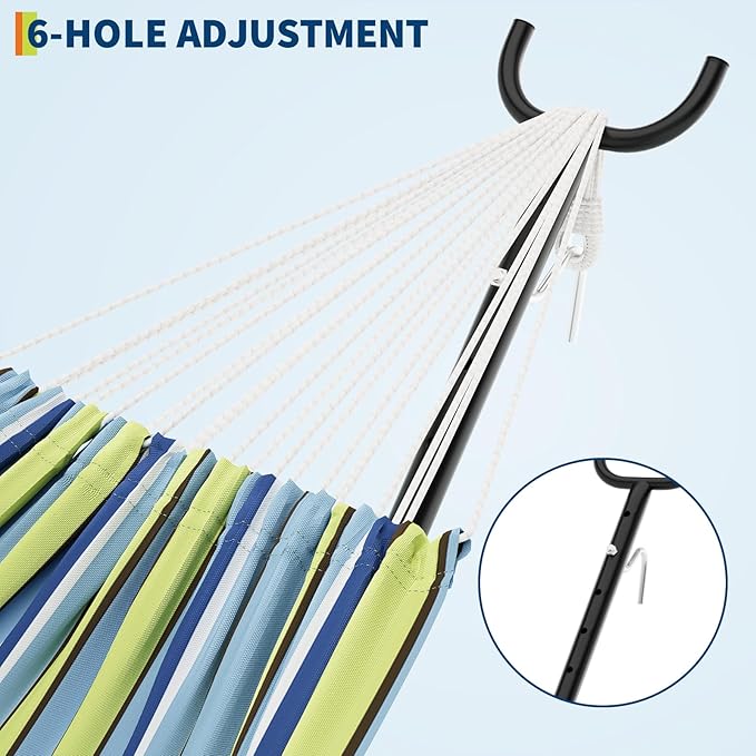 Double Hammock with Space Saving Steel Stand Included - 2 Person Camping Hammock with Carry Bag, Outdoor Portable Hammocks, 450lb Capacity, Standing Hammocks for Garden Yard-Blue and Green