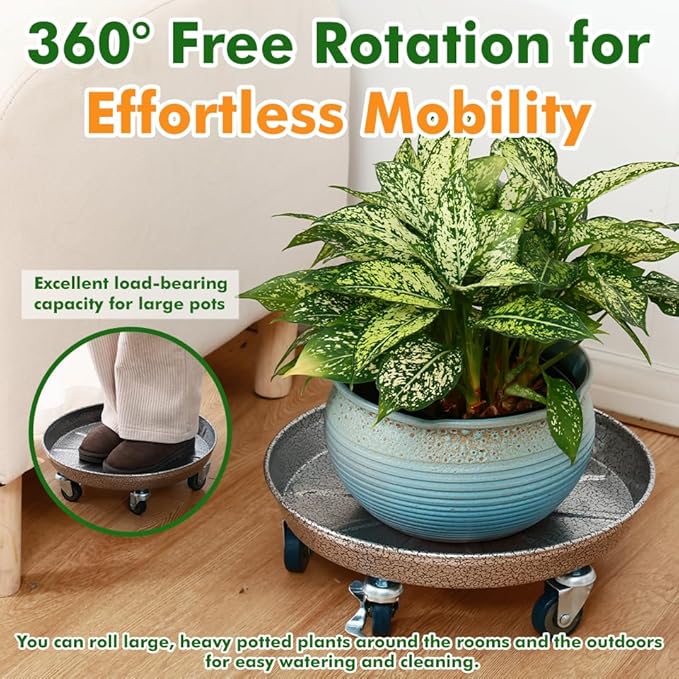 3 Packs Metal Plant Caddy with Wheels 16 inches Rolling Plant Stand Heavy Duty Plant Dolly with Casters for Indoor and Outdoor Large Planter Casters Potted Plant Mover, Silver-black