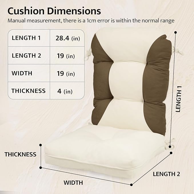 mudilun Rocking Chair Cushion Non-Slip Indoor Adirondack Chair Cushions with Ties Tufted Adirondack Chair Pads for Bedroom Living Room Porch Rocker (Indoor-Brown-White)