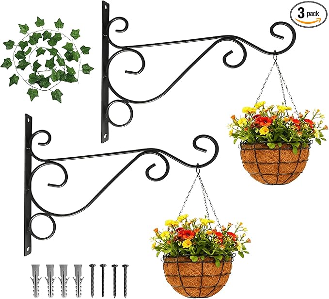 2 Pack Wall Mounted Plant Hanger – Heavy-Duty Metal Hooks for Indoor & Outdoor Planters, Lanterns, Wind Chimes & Decorative Hanging