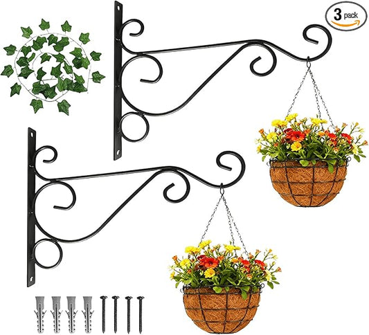 2 Pack Wall Mounted Plant Hanger – Heavy-Duty Metal Hooks for Indoor & Outdoor Planters, Lanterns, Wind Chimes & Decorative Hanging