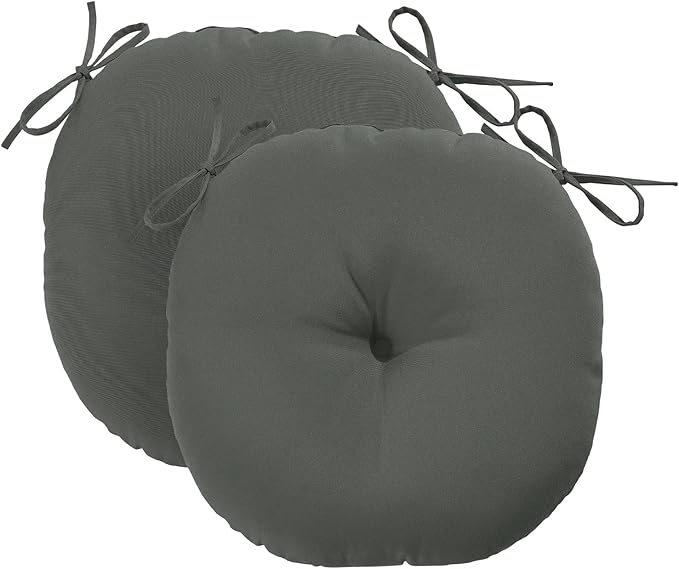 downluxe Bistro Chair Cushions for Patio Furniture, Water-Resistant Round Outdoor Chair Cushions Set of 2 with Non-Slip Ties, 15" x 15", Dark Grey