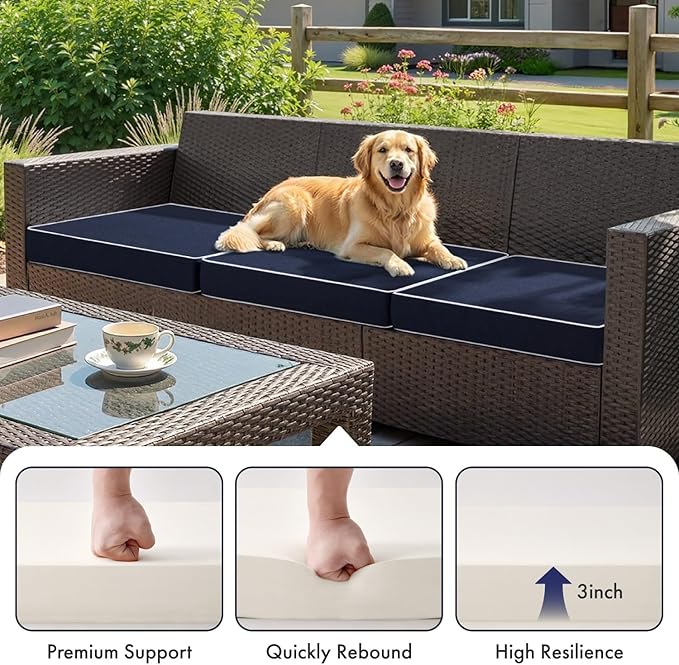MIULEE Navy Outdoor Chair Cushions Set of 4, 18.5x16x3 Inch Waterproof Patio Seat Cushions for Outdoor Furniture Couch Sofa, 3 Year Color Fastness High Density Foam with Adjustable Ties