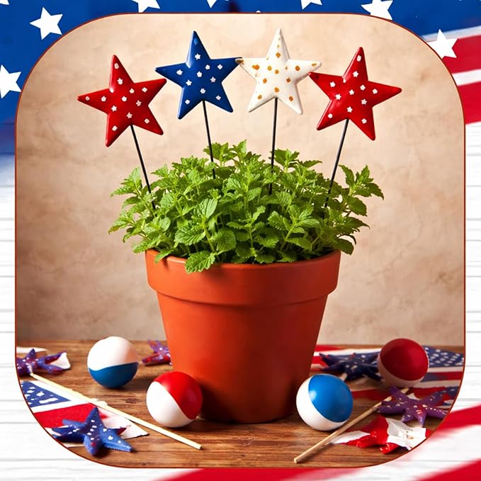 Pickmesh 6 Pcs 12" H Patriotic Metal Yard Sign 4th of July Garden Stake 250th Anniversary USA Flag American Yard Sign for Memorial Day Outdoor Decor Fourth of July Independence Day Decoration