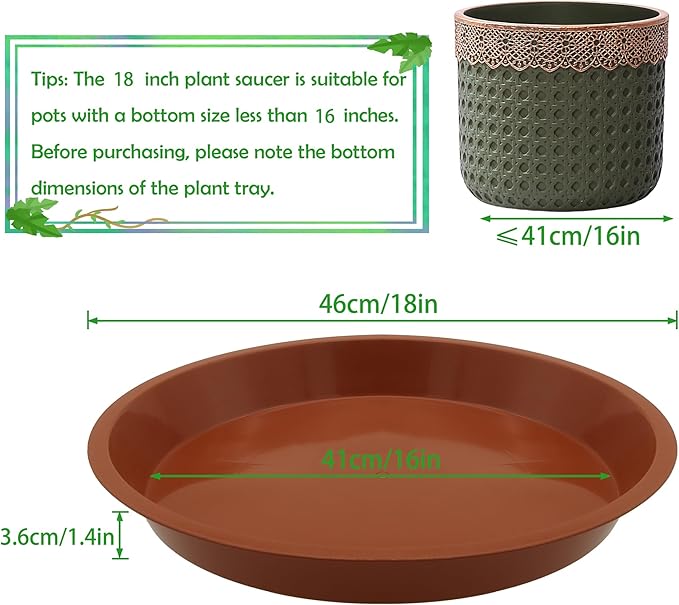 8 Pack 18 Inch Round Plant Saucers for Less 16 Inch Pot Indoors Outdoors Plant Trays for Pots Planter Saucer Plastic Drip Tray Planter Water Tray(Terracotta, 18"(8pcs))