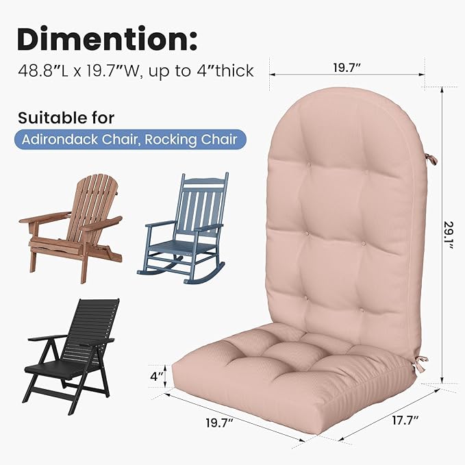Amopatio Adirondack Chair Cushions 4" Thick Set [2-Pack] - Outdoor Cushions for Patio Furniture, Contoured Design with Anti-Slip Straps & Water-Resistant Fabric for Adirondack Chairs, Khaki