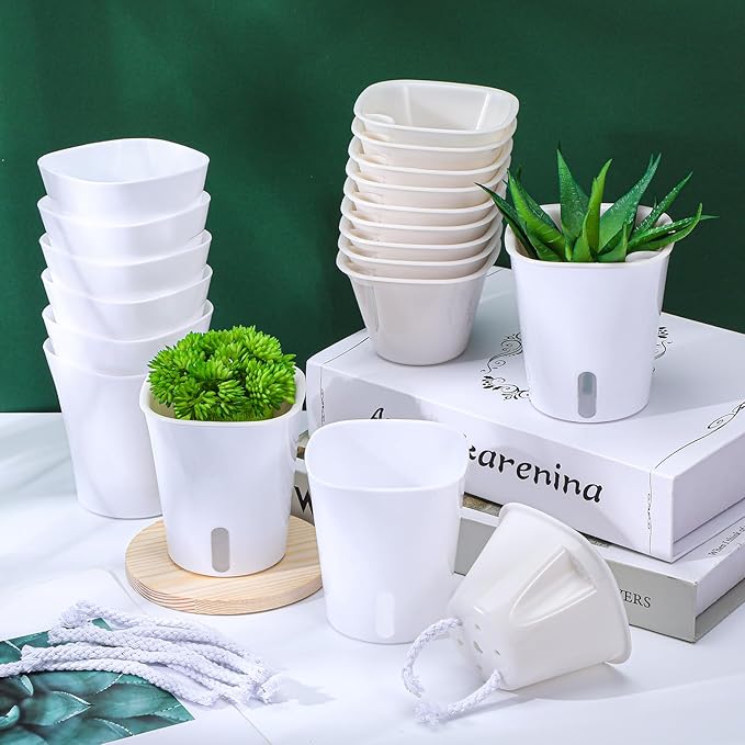 20 Sets 3" Self Watering Pots, Self Watering Planters for Indoor Plants, Plastic Small Garden Pots with Level Indicator and Vents for House Plants, Flowers