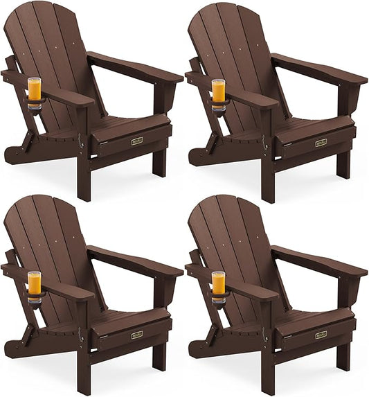 SERWALL Folding Adirondack Chair Set of 4 for Patio Garden Outdoors Fire Pit- Coffee