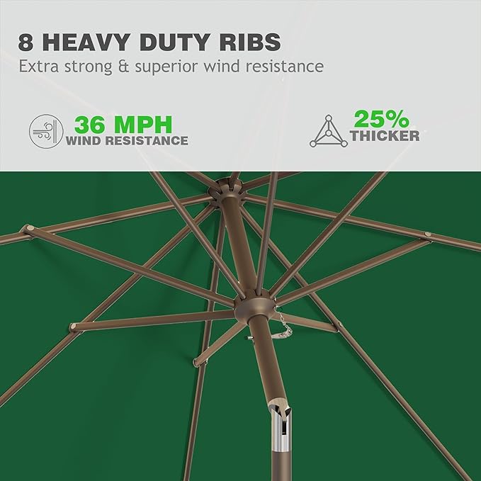AreShark 9 FT Patio Umbrella for Outdoor, Outdoor Umbrella with Push Button Tilt and Crank, Outdoor Patio Umbrellas with 8 Sturdy Ribs for Market, Garden, Deck, Backyard, Pool (Forest Green)