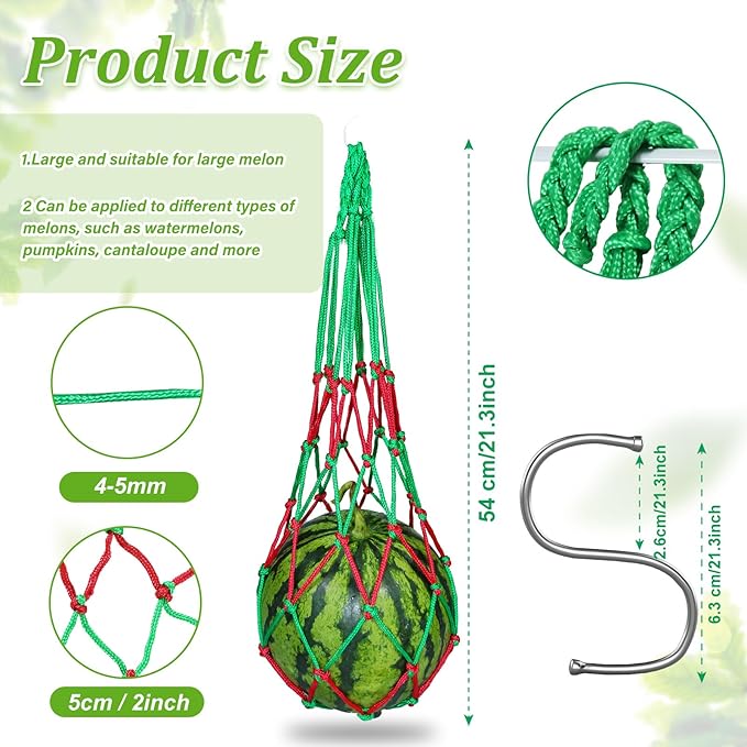 24 Pack Melon Hammocks Cradles with S Hanging Hooks, Heavy Duty Watermelon Nets Melon Hammock for Trellis Pumpkin Hanging Bags for Growing Cantaloupe Pumpkin in Vertical Garden (Red and Green, 24)