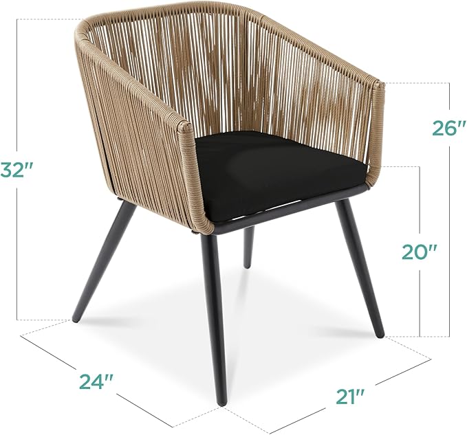 Best Choice Products Set of 2 Patio Dining Chairs, Outdoor Seating for Backyard, Poolside, Balcony w/Woven Wicker Design, 250lb Weight Capacity - Natural/Black