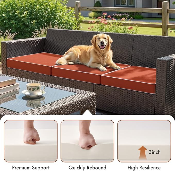MIULEE Orange Outdoor Chair Cushions Set of 4, 19x19x3 Inch Waterproof Patio Seat Cushions for Outdoor Furniture Couch Sofa, 3 Year Color Fastness High Density Foam with Adjustable Ties