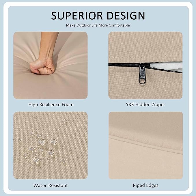 Sunbrella Outdoor Patio Chair Cushions Set, 24x27.5 Inch Outdoor Deep Seat Cushions Set of 2,Water-Resistant,Piped Edges & YKK Hidden Zipper,Sunbrella Canvas Antique Beige