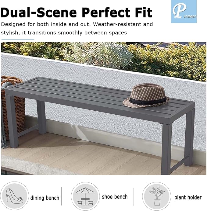Outdoor Metal Backless Bench, 46" Patio Garden Bench for Outdoor, All Wheather Outdoor Bench for Garden, Backyard, Porch, Grey