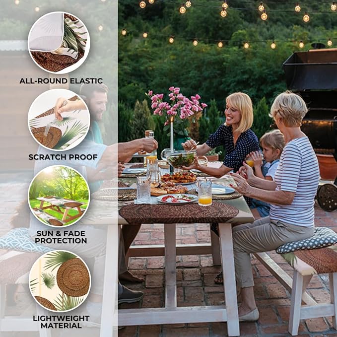 RNOONY 6ft Polyester Picnic Table Cover with Bench Covers Windproof & Waterproof Tablecloth, Perfect for Camping Gifts & RV Essentials, Cool Camping Gadgets with Carrying Bag 72x30 Inches 4Pcs Tree