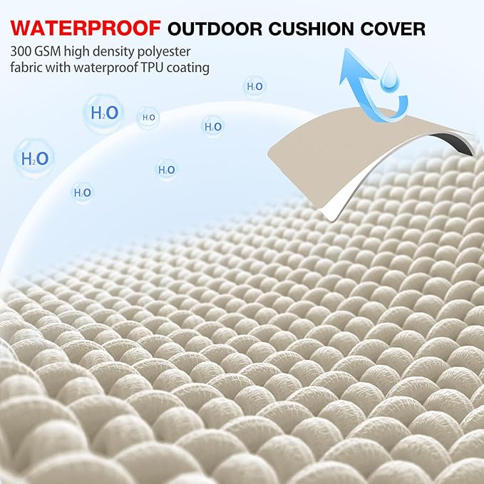 Favoyard Outdoor Chair Cushions 19"x19"x2" Set of 4 Waterproof Seat Cushion for Patio Furniture with 3-Year Fade Resistant Removable Cover Attach Straps Hidden Zipper Round Corner for Yard Garden
